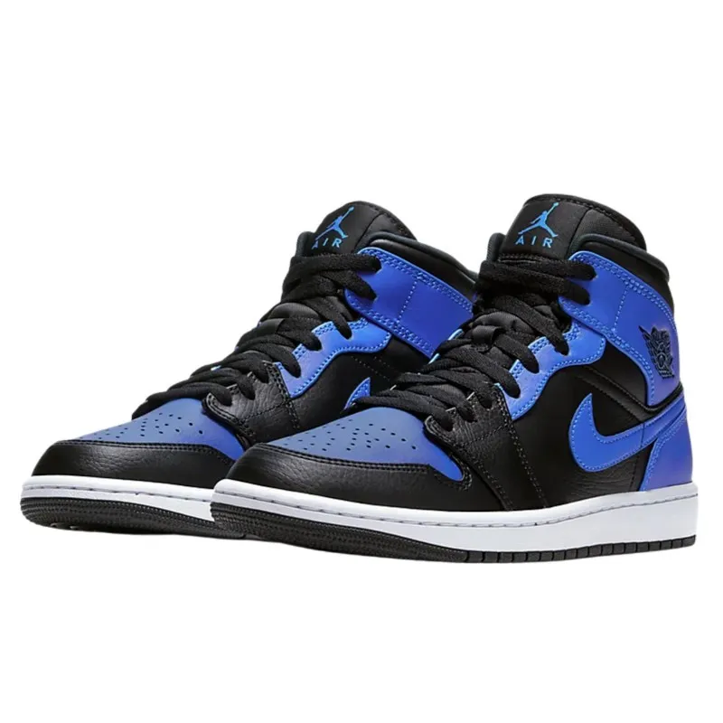 Air Jordan 1 Mid Black Royal Tumbled Leather