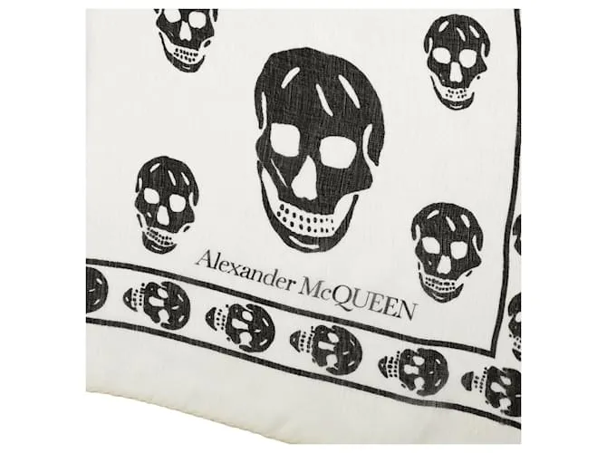 Alexander Mcqueen Bufanda de seda con estampado de calavera Blanco 