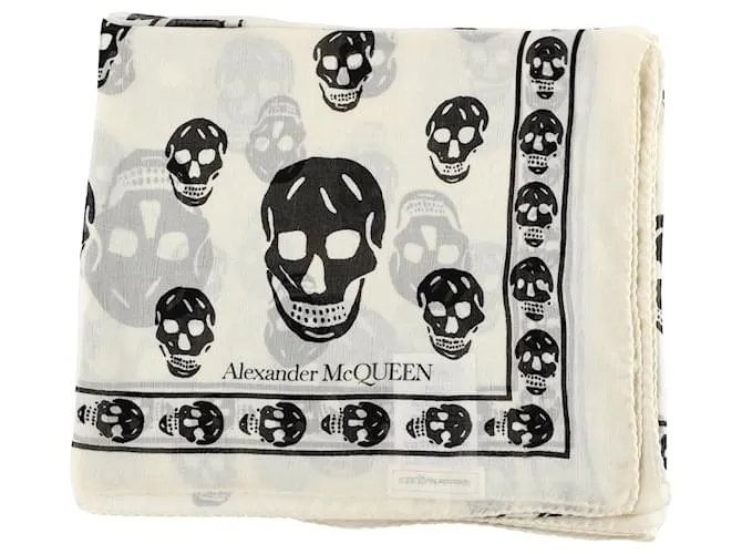 Alexander Mcqueen Bufanda de seda con estampado de calavera Blanco 