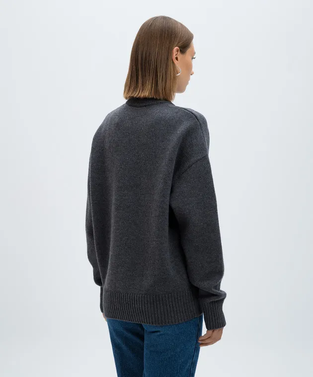 Ami Paris Gray wool jumper with Ami de Coeur pattern