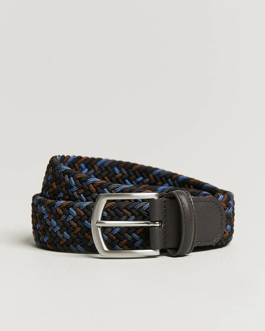 Anderson's Stretch Woven 3,5 cm Belt Navy/Brown