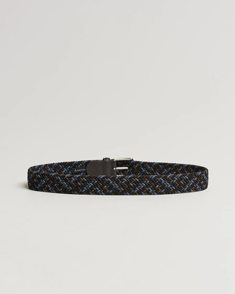 Anderson's Stretch Woven 3,5 cm Belt Navy/Brown