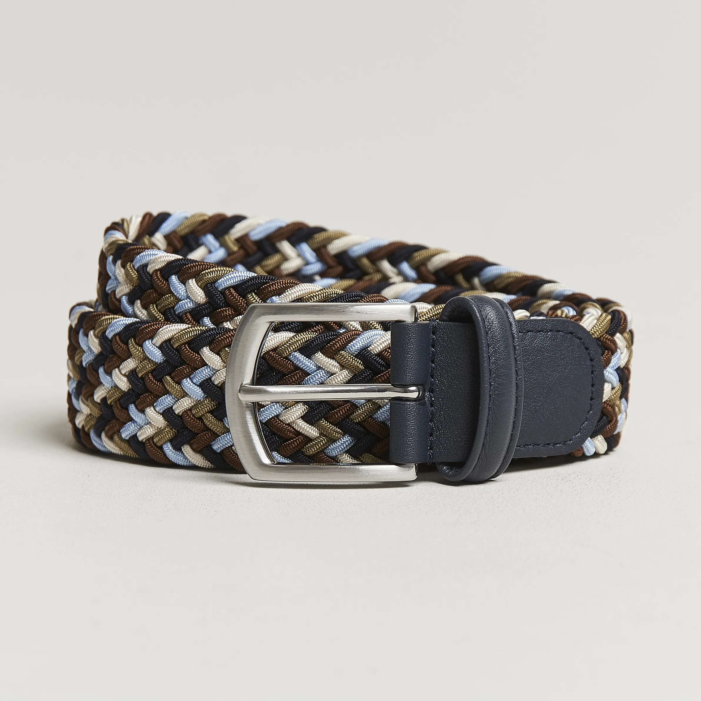 Anderson's Stretch Woven 3,5 cm Belt Navy/Green/Brown