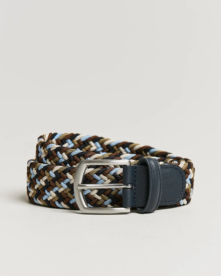 Anderson's Stretch Woven 3,5 cm Belt Navy/Green/Brown