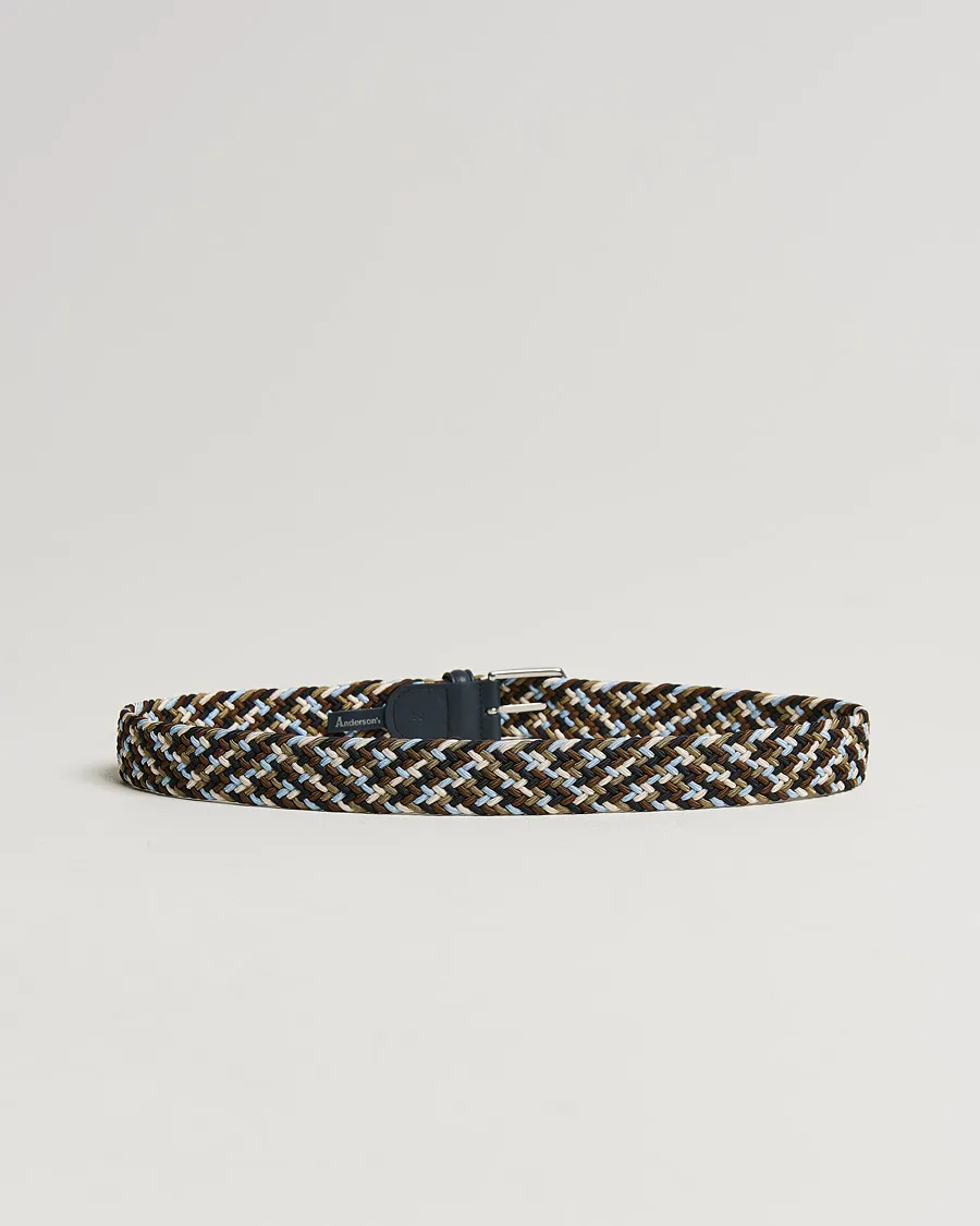 Anderson's Stretch Woven 3,5 cm Belt Navy/Green/Brown