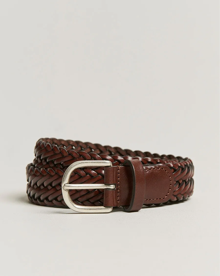 Anderson's Woven Leather Belt 3 cm Cognac