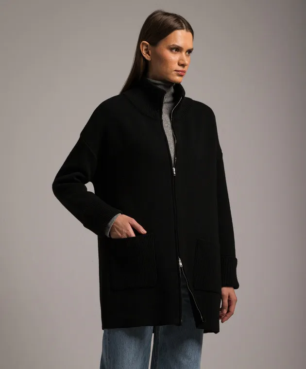 ANNECLAIRE Black wool and cashmere cardigan