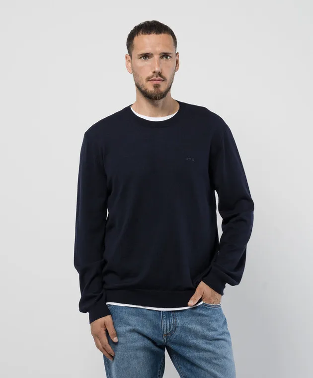 A.P.C Blue wool jumper with logo embroidery