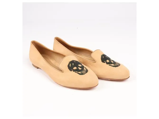 Bailarinas de ante color caramelo bordadas con calavera Alexander McQueen - Talla 38 EU Camello 