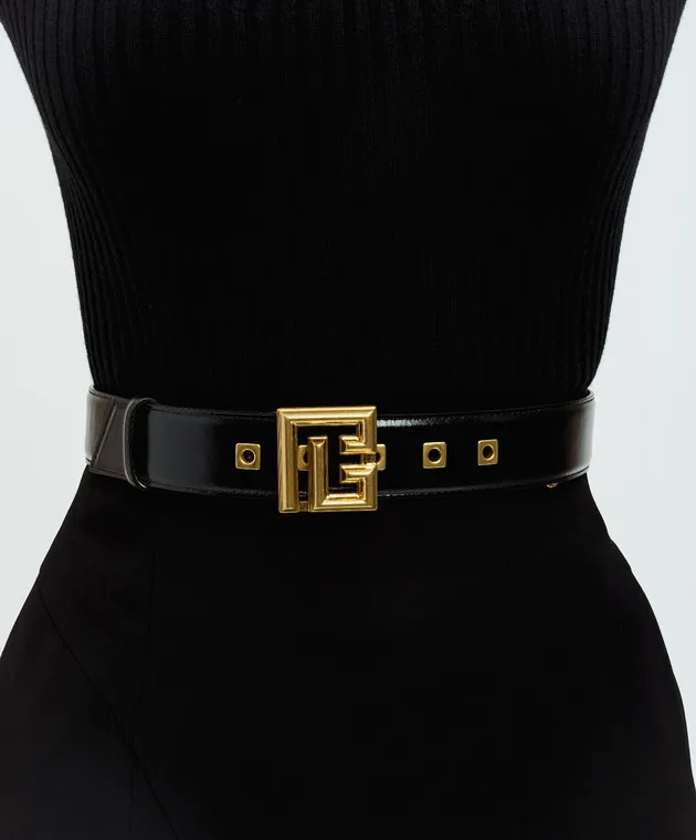 Balmain Black leather RV belt with logo