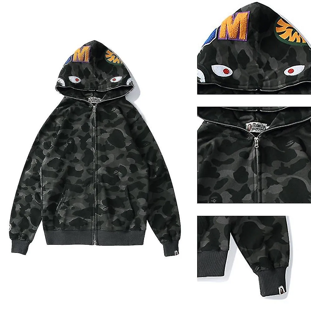 Bape Shark Sudadera con capucha Marca de moda Chaqueta Cardigan con cremallera completa con bolsillos