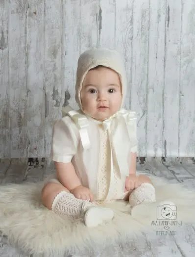 Beige Organza romper and hood with inserts. Handmade