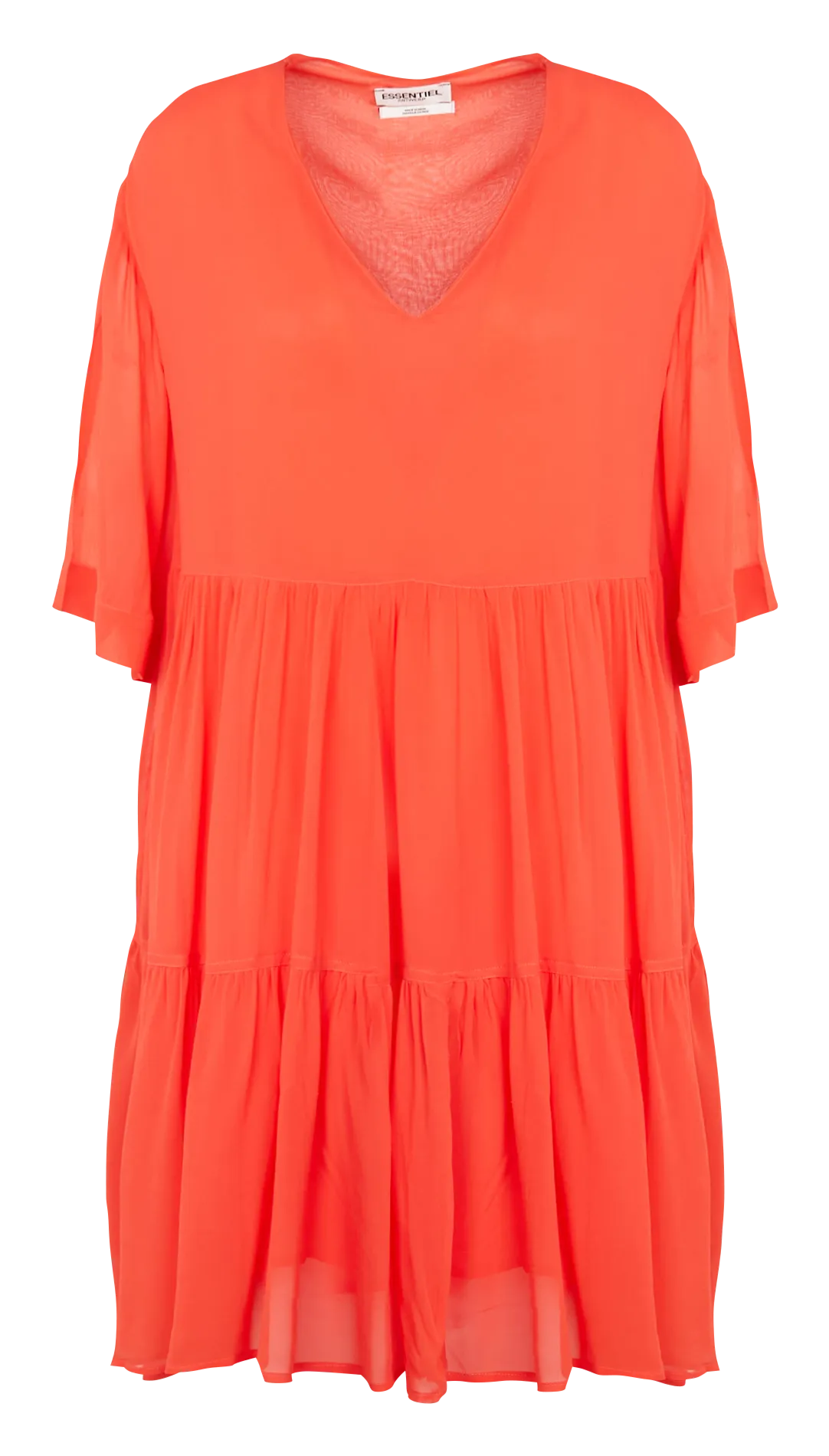 BERLING - Vestido midi con cuello de pico estampado en naranja