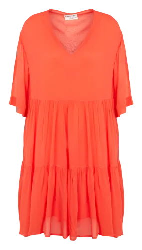 BERLING - Vestido midi con cuello de pico estampado en naranja