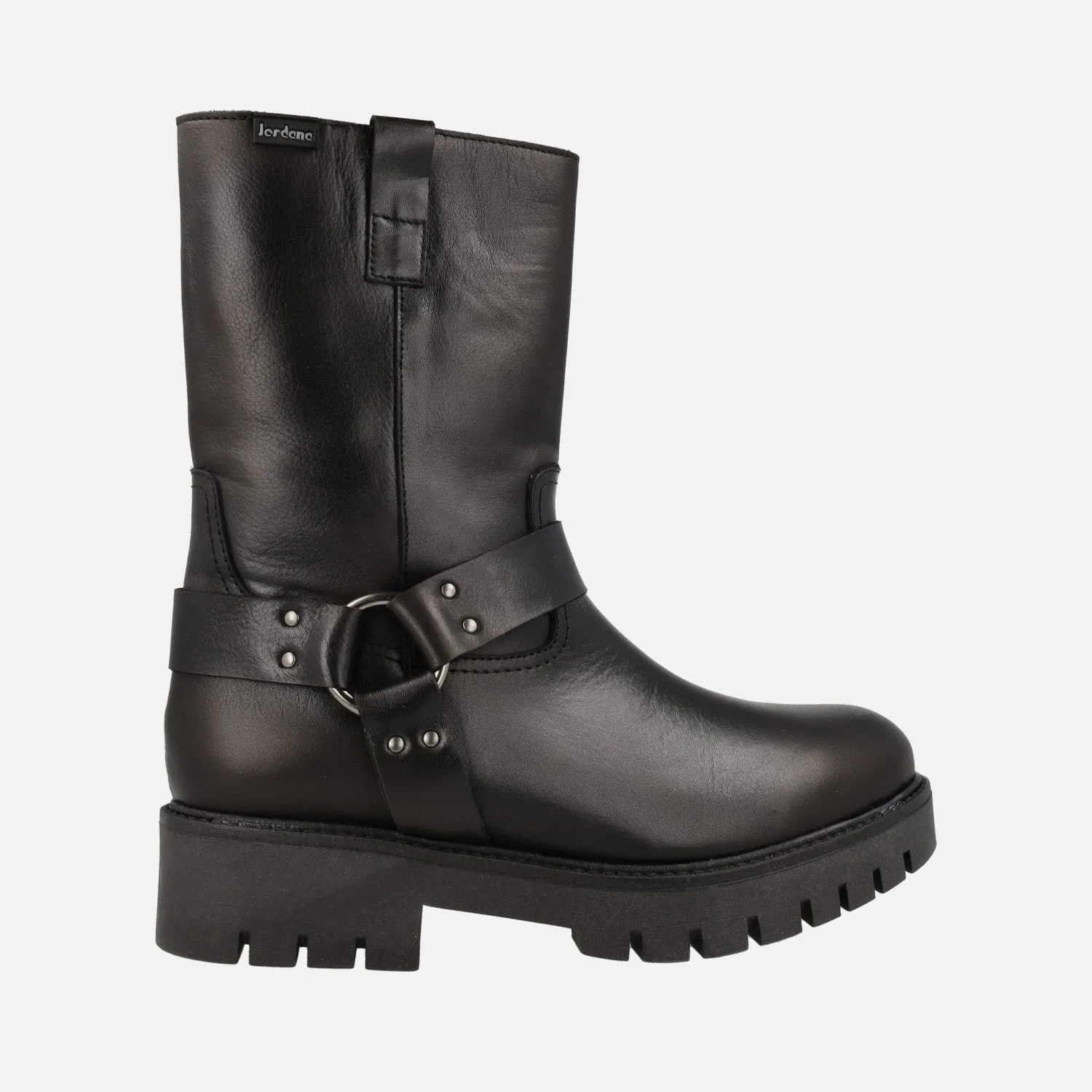 Botas bajas de estilo motero en piel negra Jordana