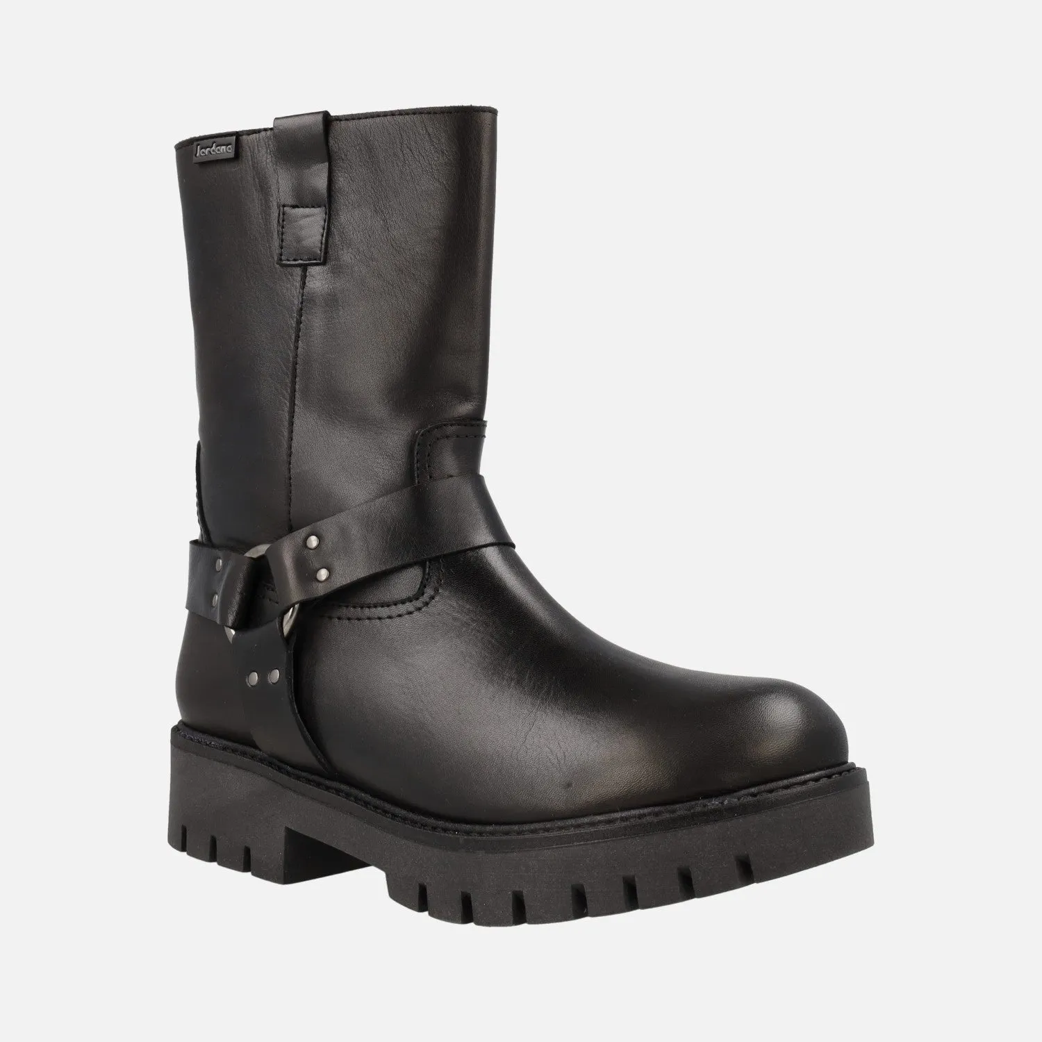 Botas bajas de estilo motero en piel negra Jordana