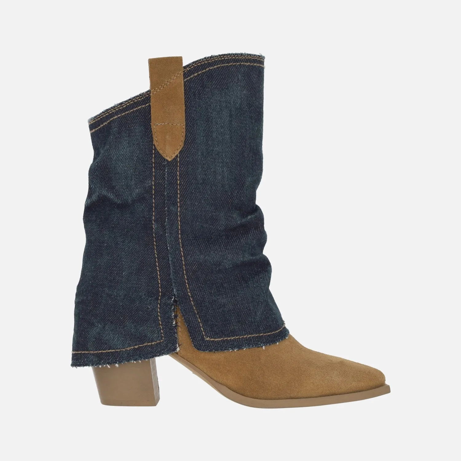 Botas bajas estilo cowboy Lyanna en serraje cuero y denim