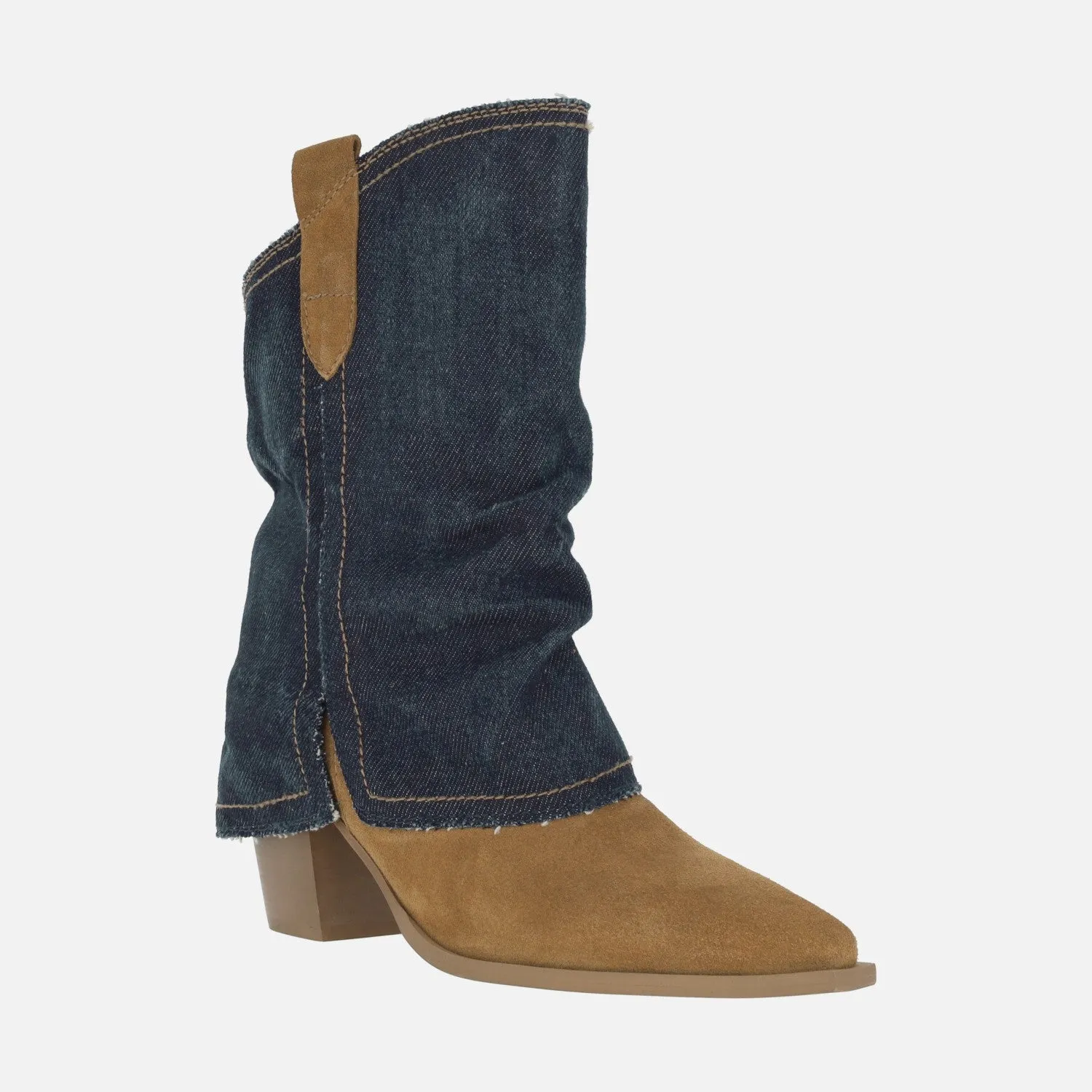 Botas bajas estilo cowboy Lyanna en serraje cuero y denim