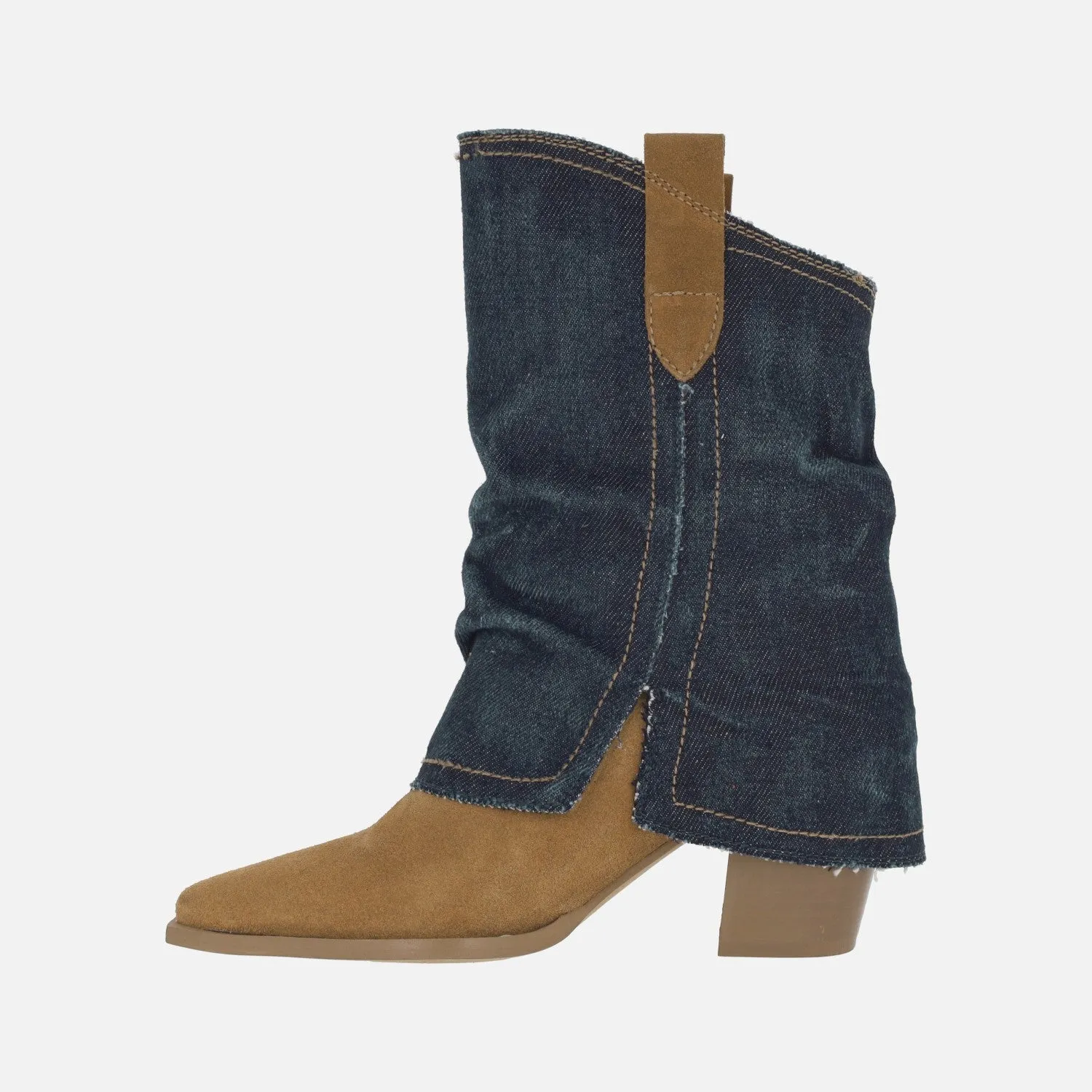 Botas bajas estilo cowboy Lyanna en serraje cuero y denim