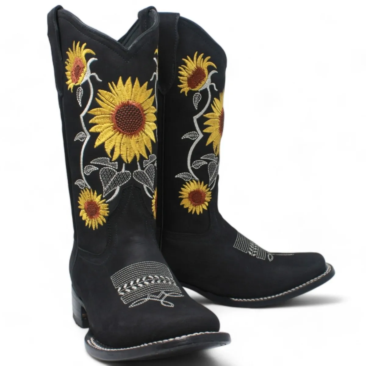 Botas de Gamuza para Dama Negra con Girasoles