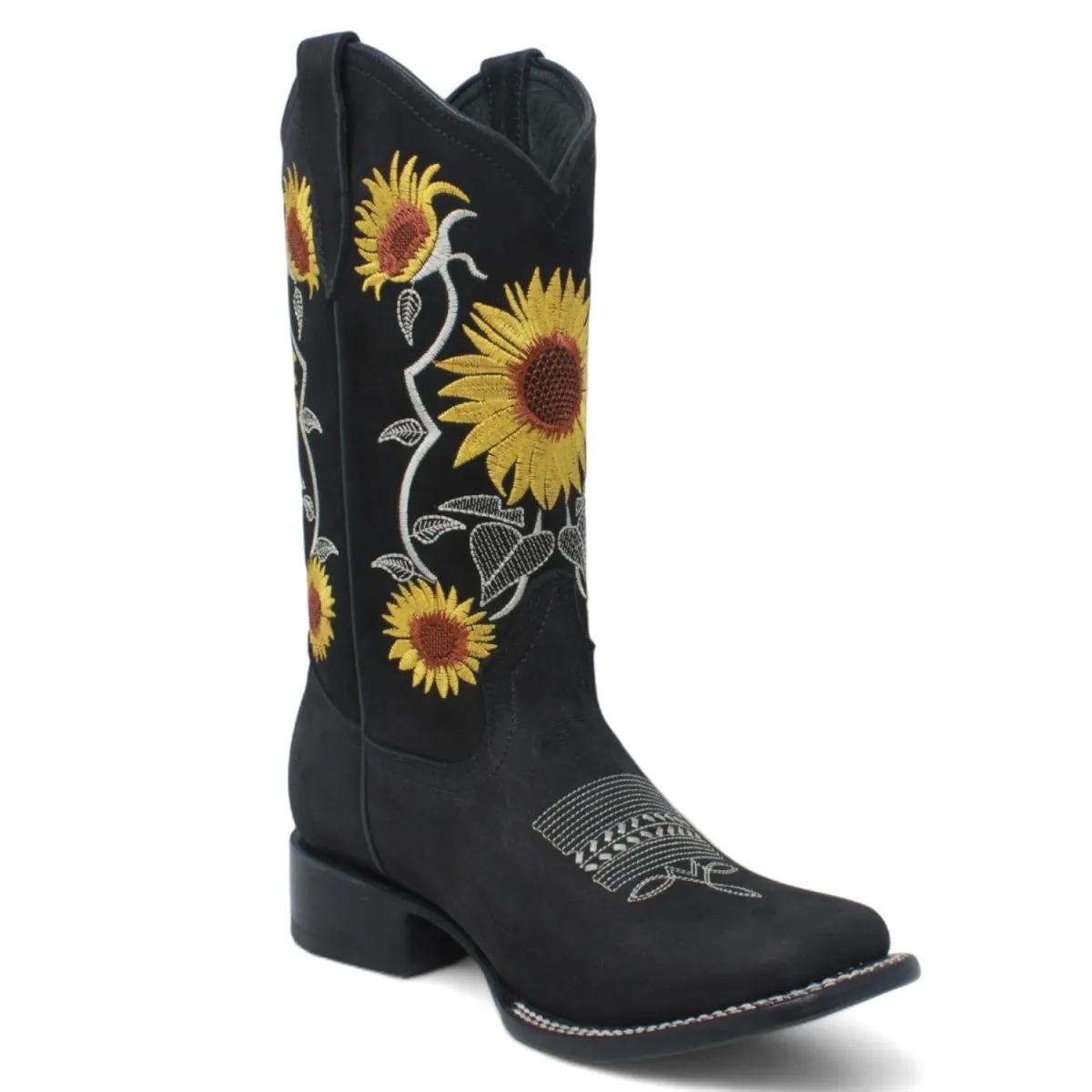 Botas de Gamuza para Dama Negra con Girasoles