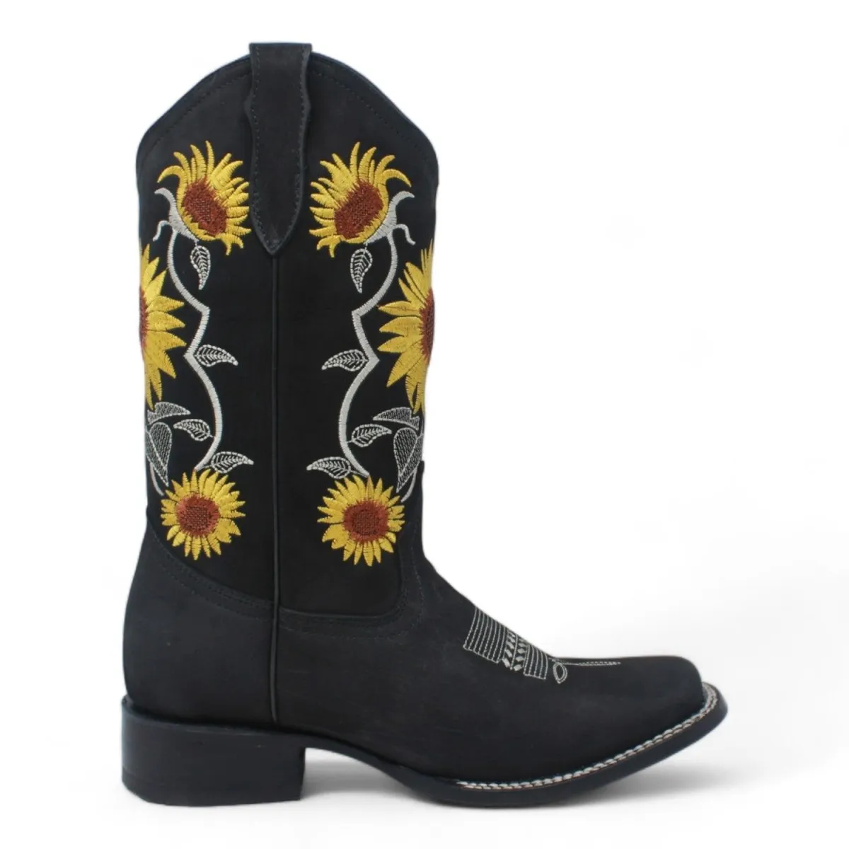 Botas de Gamuza para Dama Negra con Girasoles