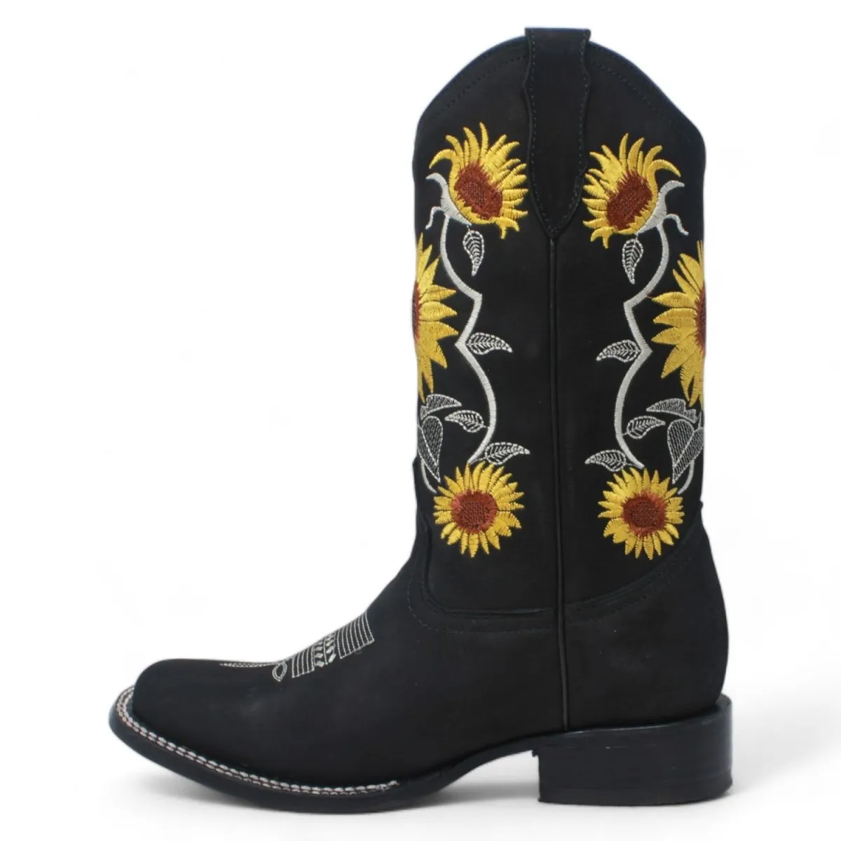 Botas de Gamuza para Dama Negra con Girasoles