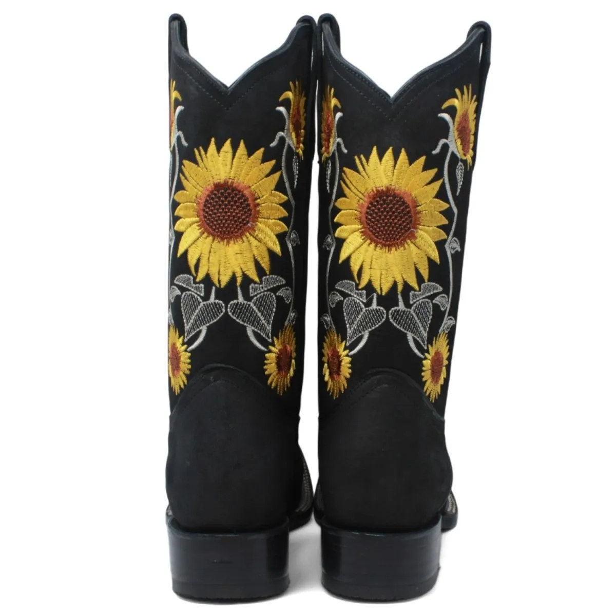 Botas de Gamuza para Dama Negra con Girasoles