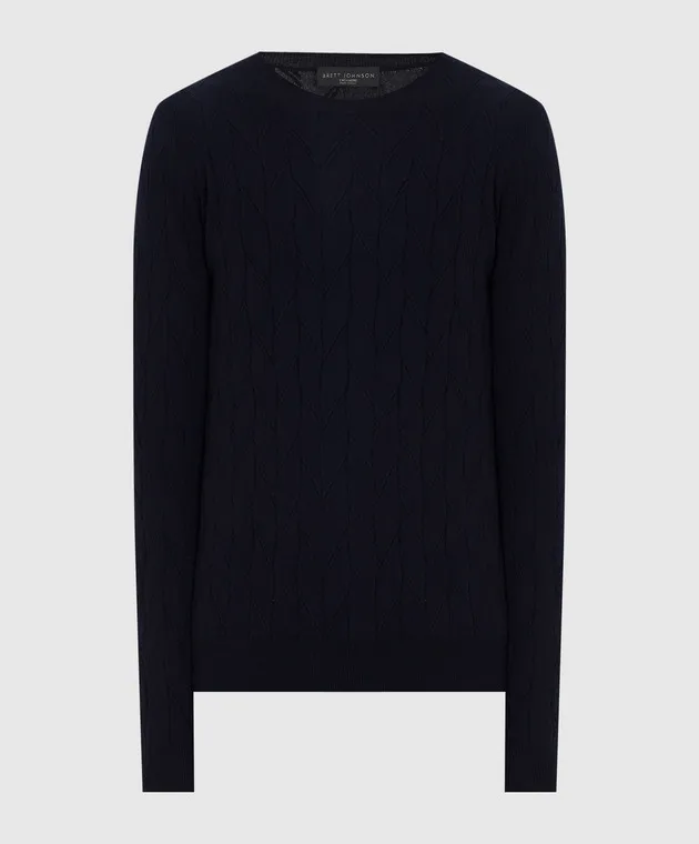 Brett Johnson Navy blue patterned cashmere jumper