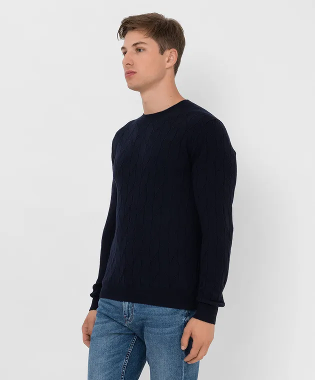 Brett Johnson Navy blue patterned cashmere jumper