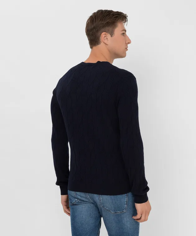 Brett Johnson Navy blue patterned cashmere jumper