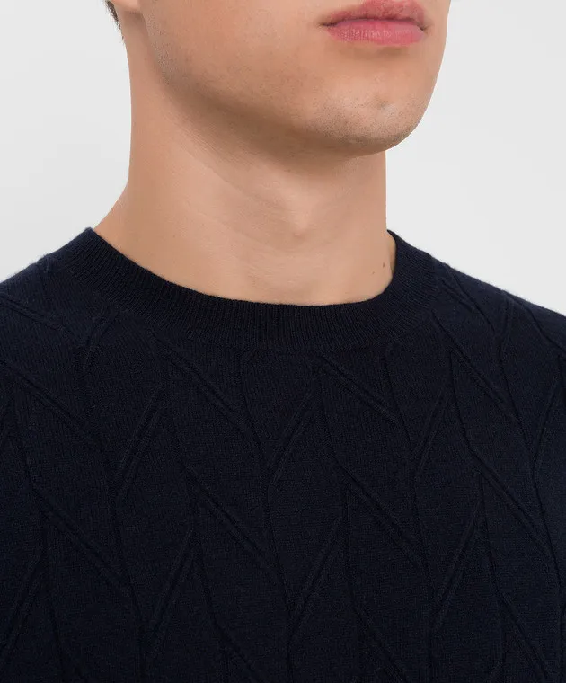 Brett Johnson Navy blue patterned cashmere jumper