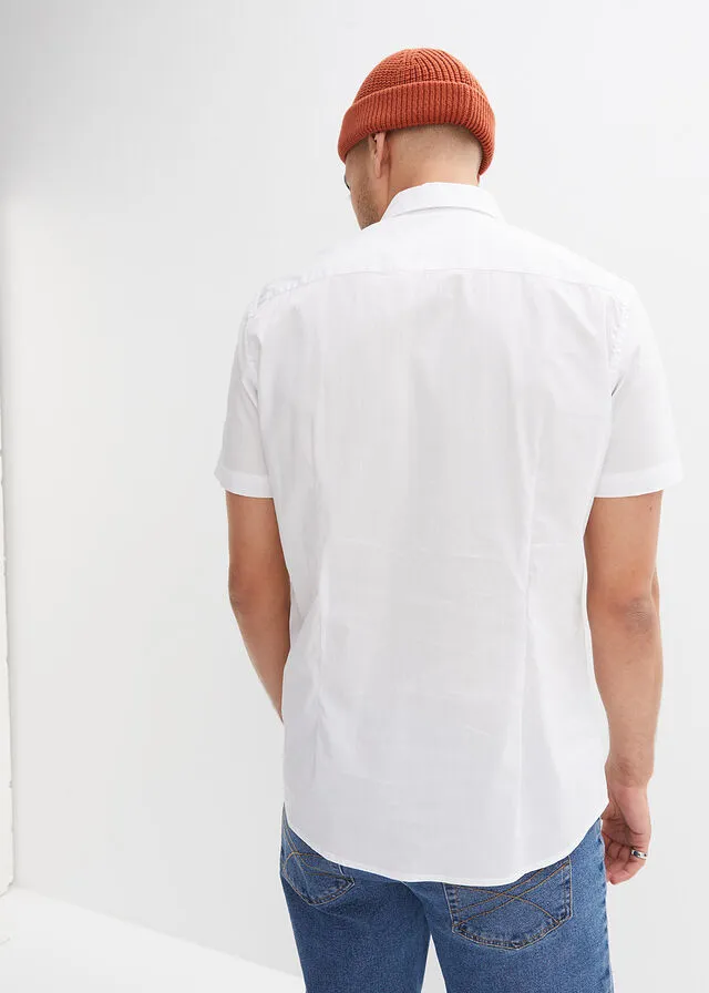 Camisa elástica de manga corta y corte slim Blanco