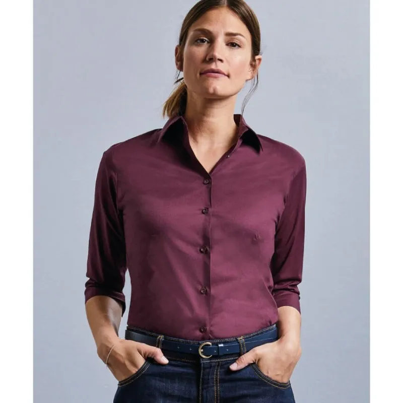 Camisa Lisa Entallada Manga 3/4 Mujer de Russell