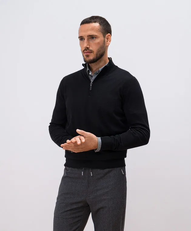 Canali Black cashmere, wool and silk jumper