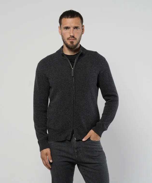 Canali Gray wool and cashmere cardigan