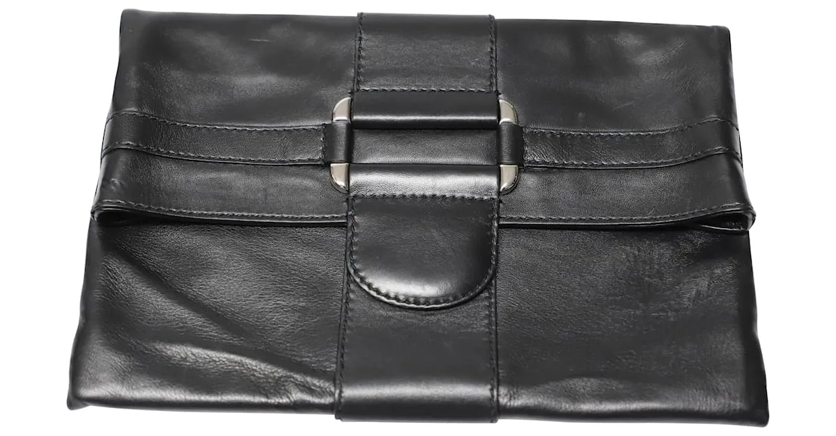 Cartera de mano plegable Alexander McQueen en cuero negro 