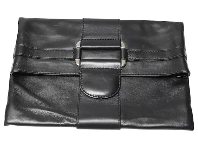 Cartera de mano plegable Alexander McQueen en cuero negro 