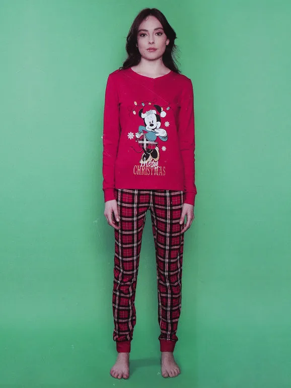 Disney Pijama navideño de mujer con pantalón de cuadros