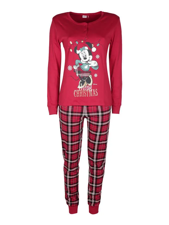 Disney Pijama navideño de mujer con pantalón de cuadros