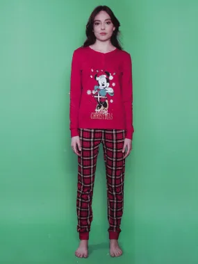 Disney Pijama navideño de mujer con pantalón de cuadros