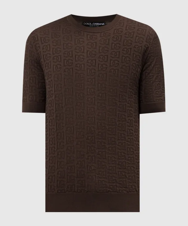 Dolce&Gabbana Brown DG logo monogram woven silk jumper