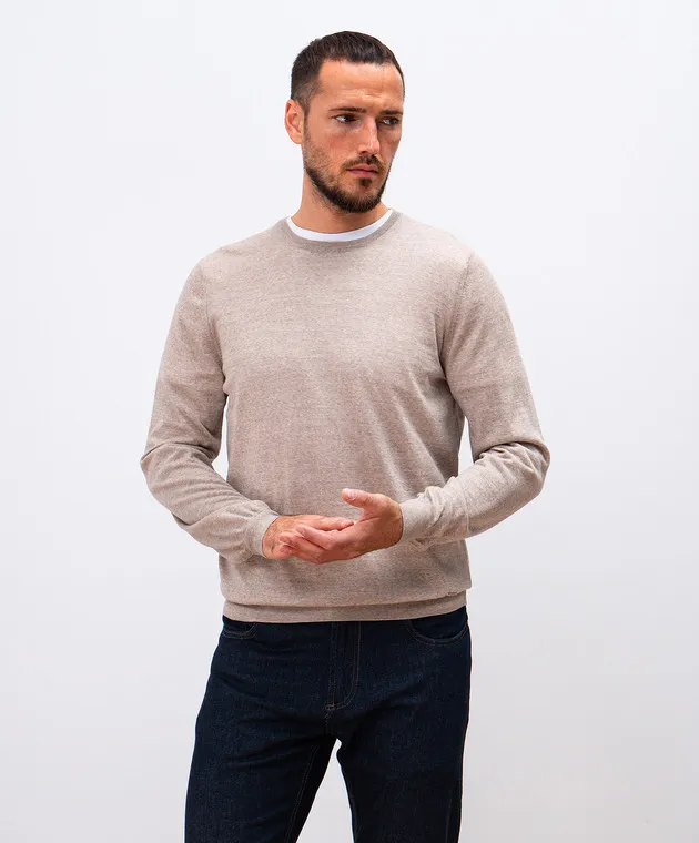 Enrico Mandelli Beige melange wool jumper with metallic logo