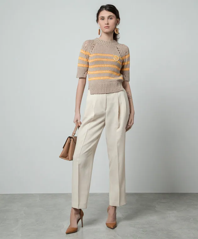 Ermanno Scervino Brown striped jumper with logo