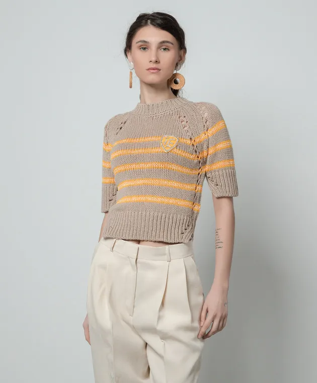 Ermanno Scervino Brown striped jumper with logo