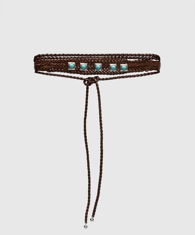 Etro Crown Me brown leather braided belt