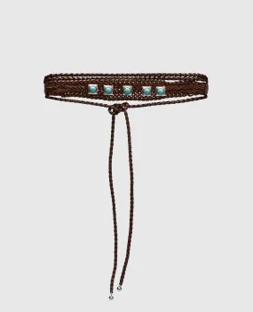 Etro Crown Me brown leather braided belt