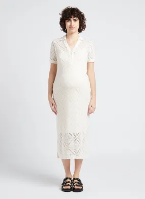 EULA - Vestido midi de ganchillo con cuello abierto en blanco