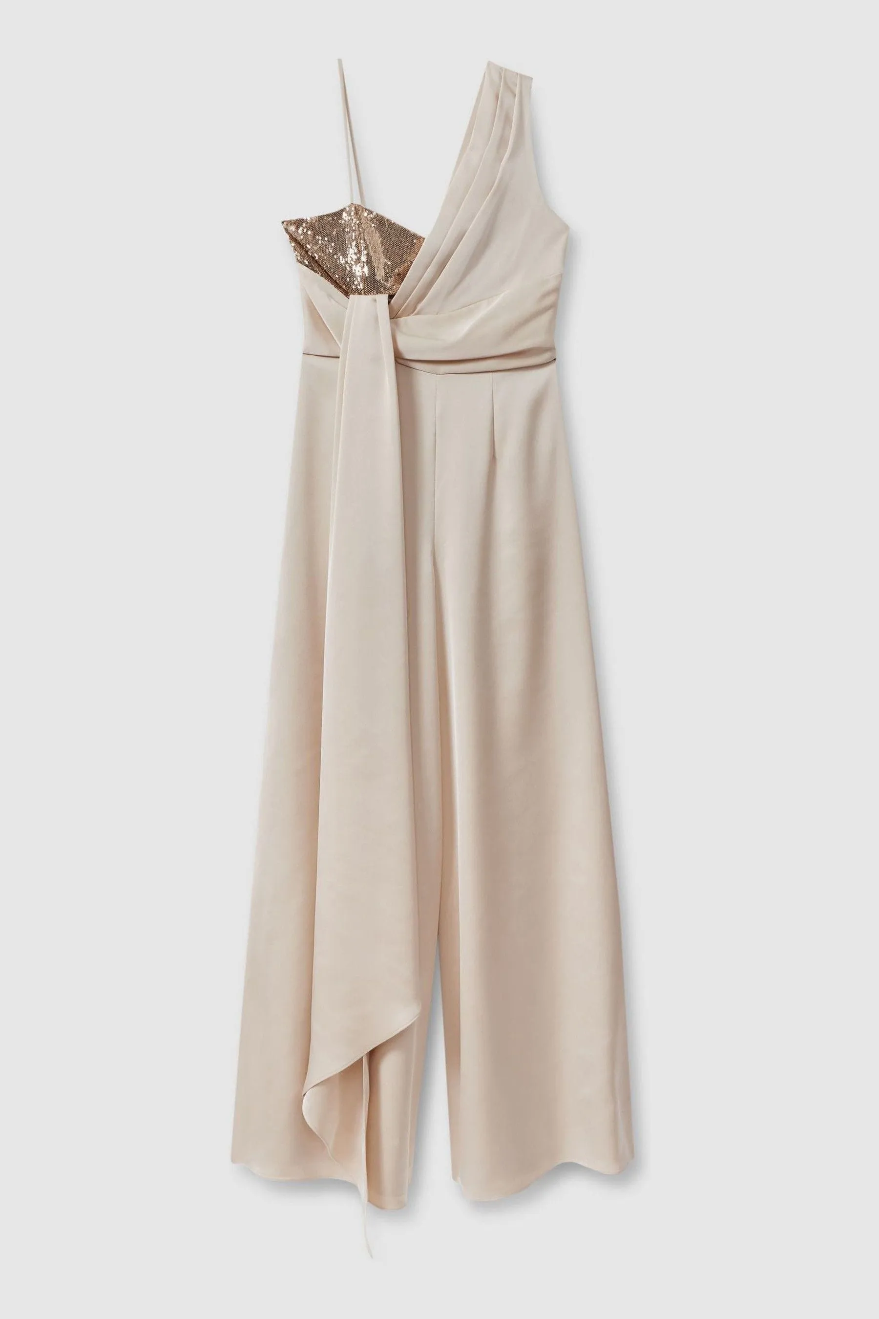 Halston Satin Sequin Wide Leg Jumpsuit