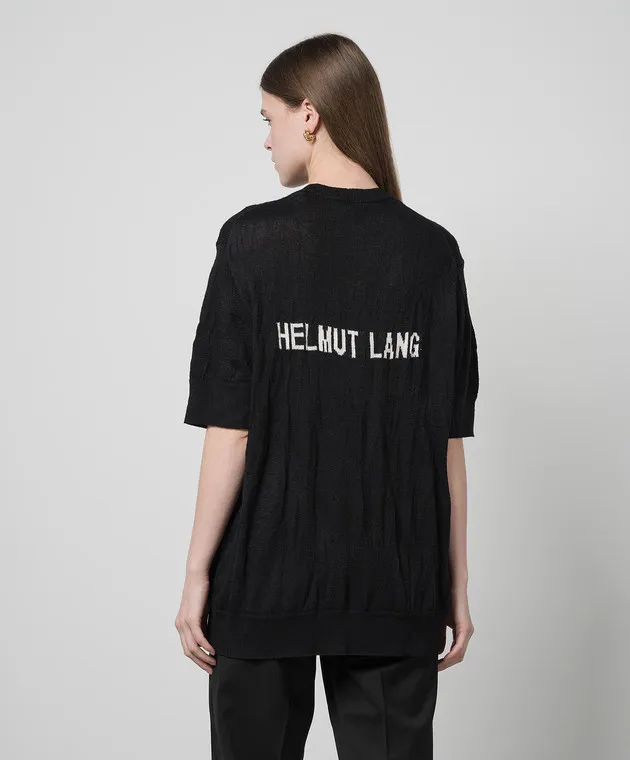 Helmut Lang Black wool jumper with logo pattern